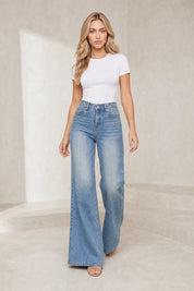Jean bleu taille haute évasé | Lounelle Paris