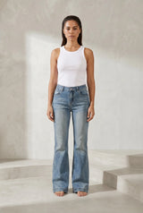 Jean bleu taille haute évasé