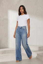 Jean bleu taille haute jambe large | Lounelle Paris