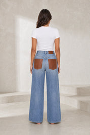 Jean bleu taille haute jambe large | Lounelle Paris