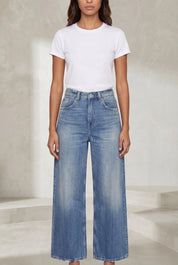 Jean bleu taille haute jambe large | Lounelle Paris