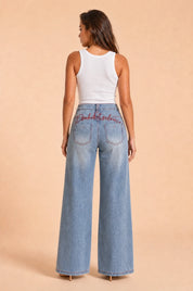 Jean bleu taille haute jambe large | Vue de dos | Lounelle Paris
