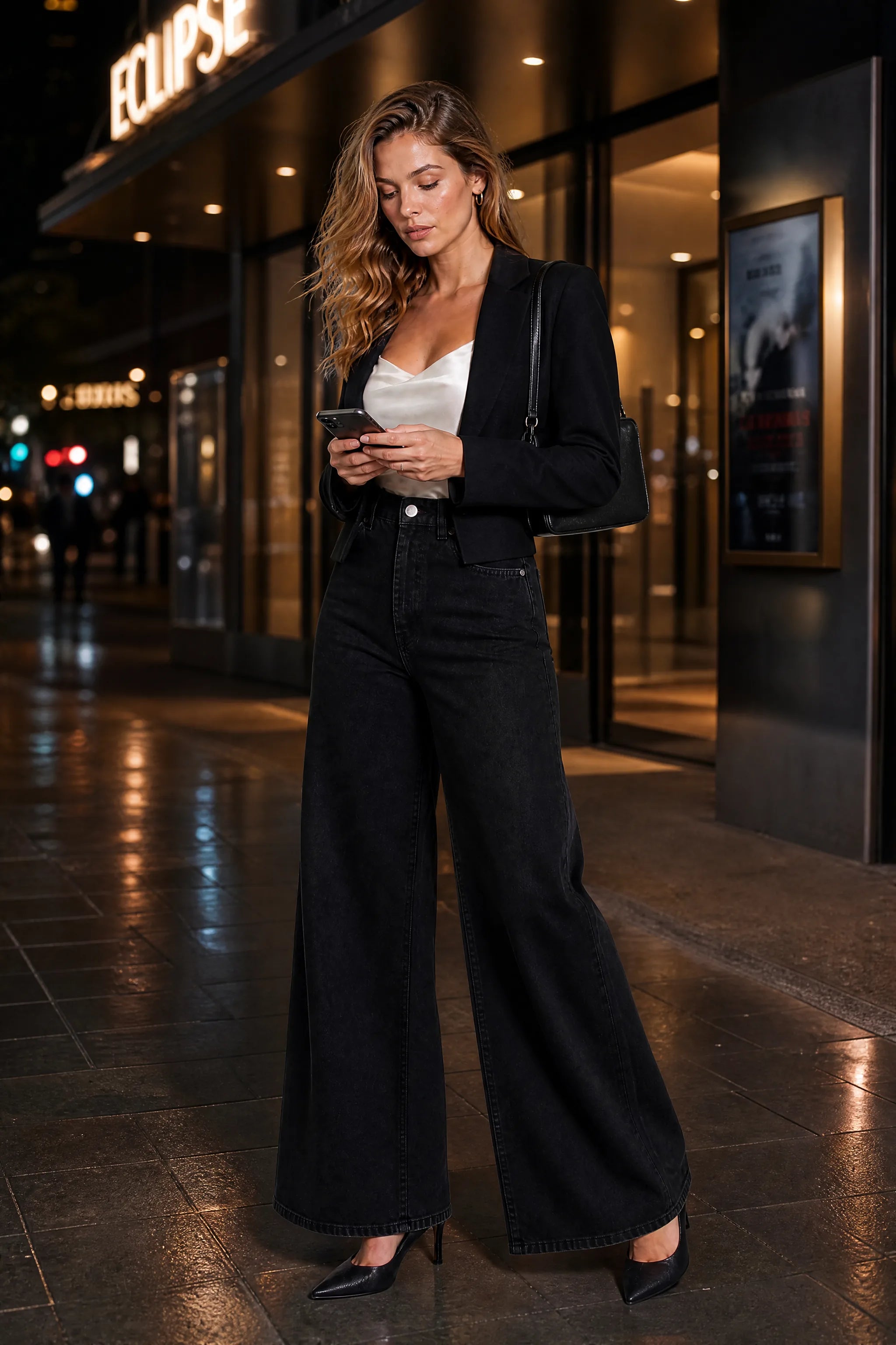 Jean taille haute jambe large | Variante Noir - Lifestyle | Lounelle Paris