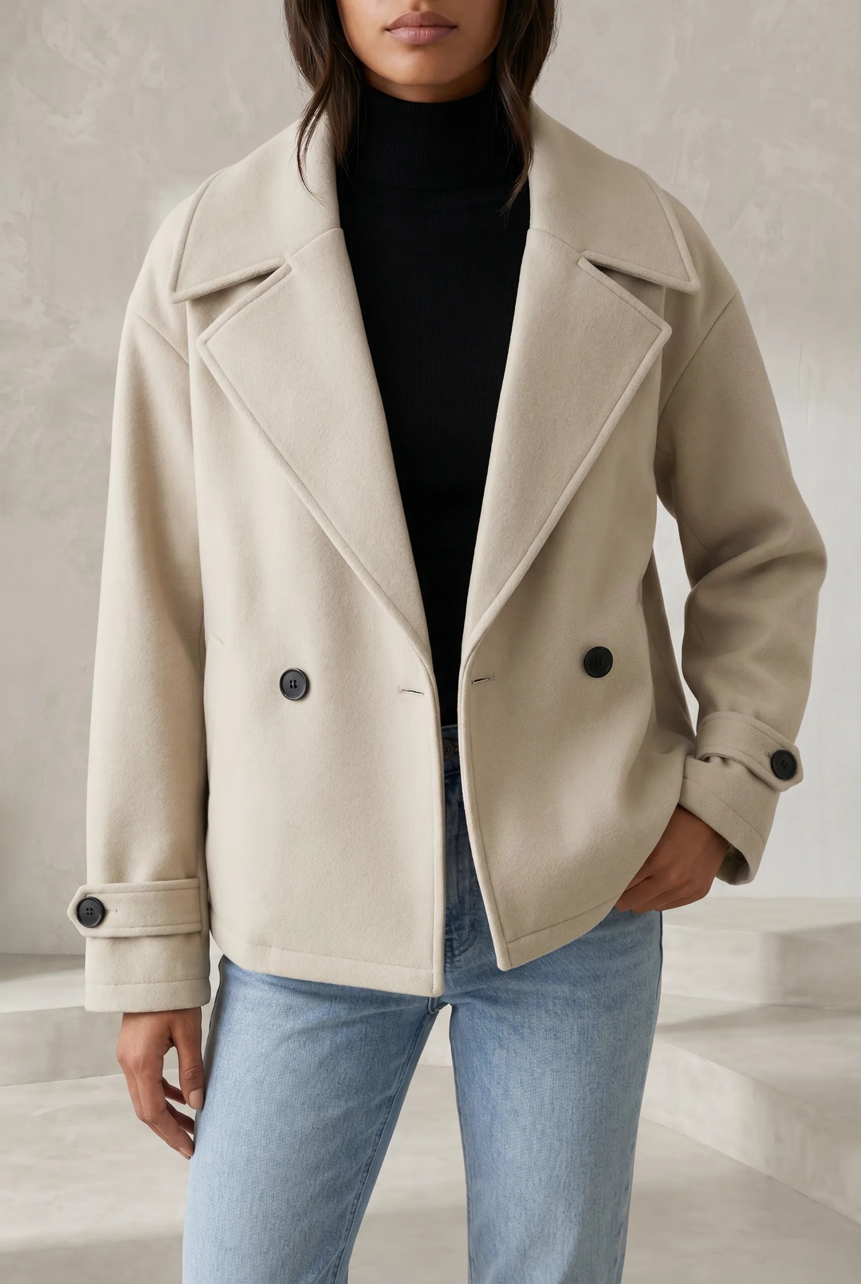 Manteau court écru double boutonnage | Lounelle Paris