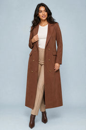 Manteau long marron effet suédine | Vue de face | Lounelle Paris