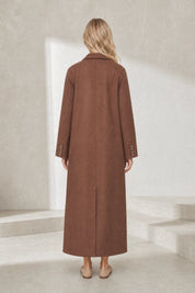 Manteau long marron effet suédine | Lounelle Paris