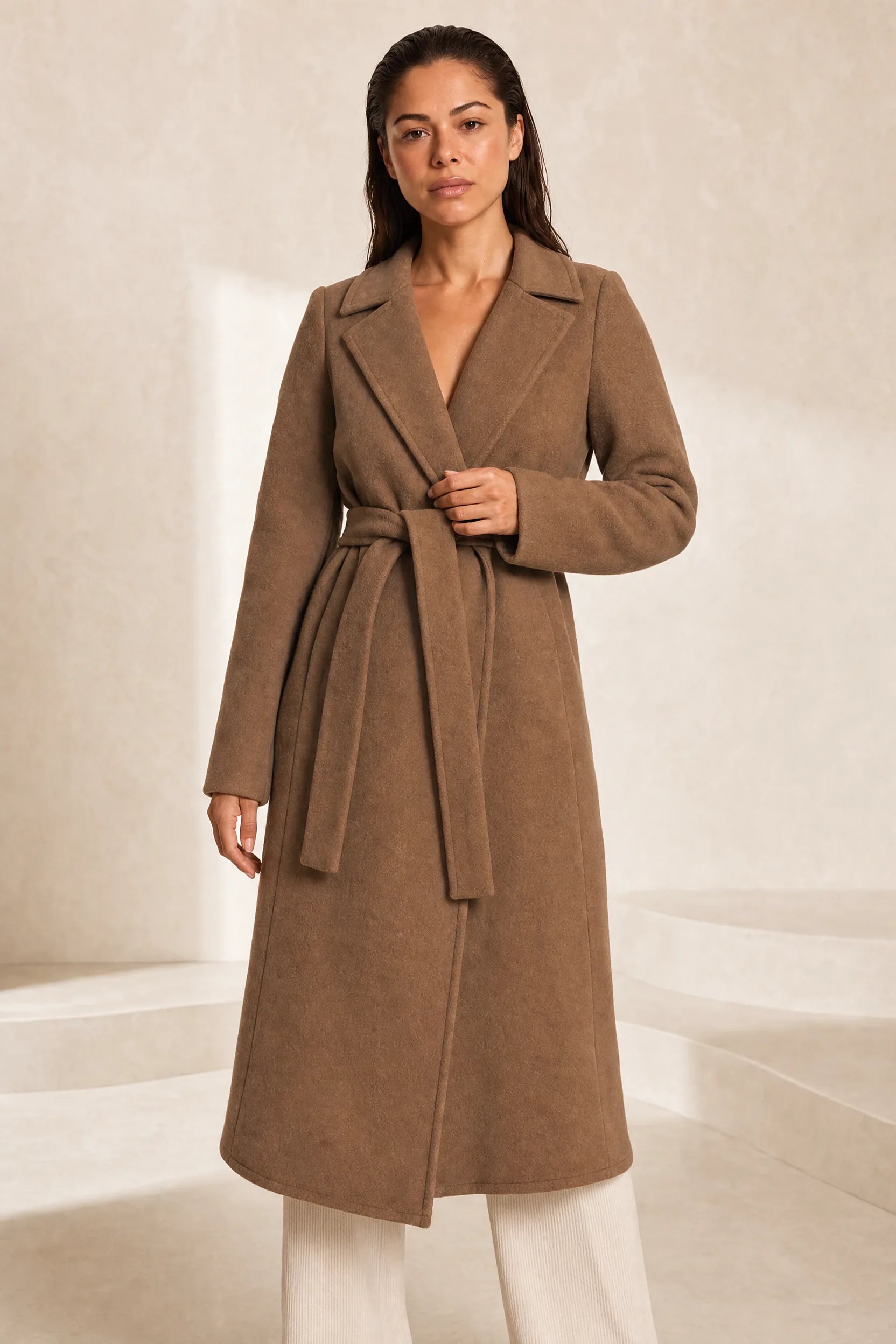Manteau long marron foncé ceinturé | Lounelle Paris