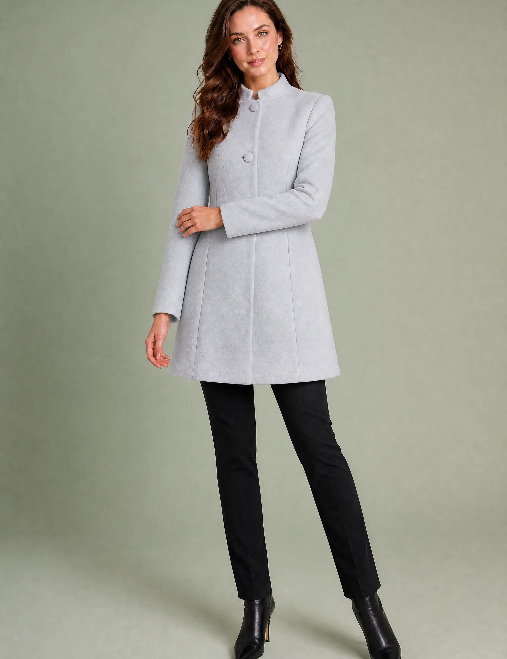 Manteau mi-long à col montant | Variante Gris clair | Lounelle Paris
