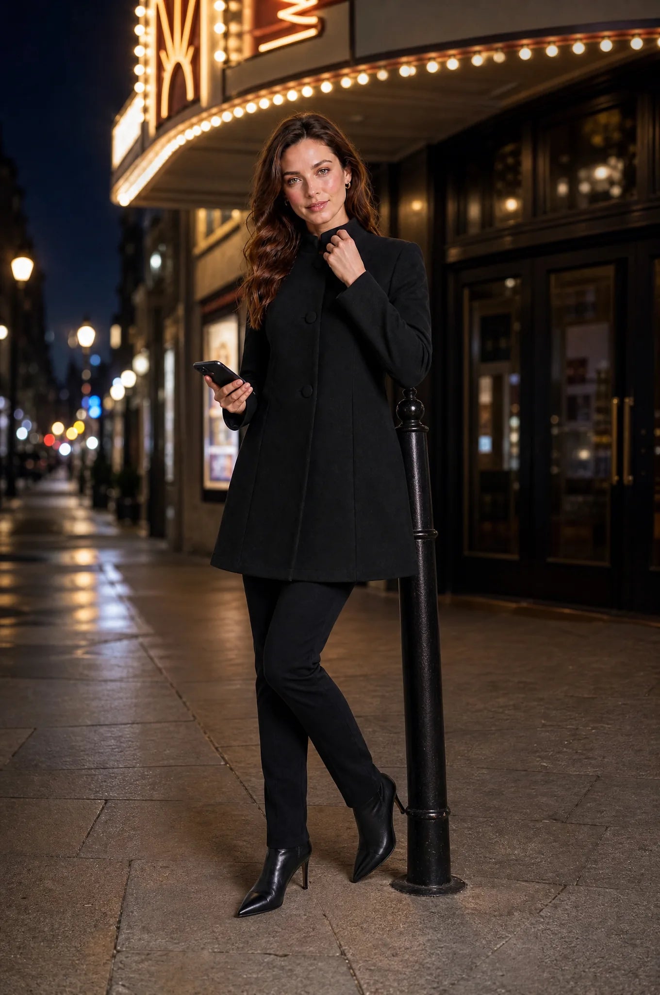 Manteau mi-long à col montant | Variante Noir - Lifestyle | Lounelle Paris