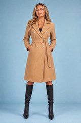 Belted Mid-Length Notched-Lapel Coat