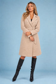 Manteau mi-long ceinturé col tailleur | Variante Beige | Lounelle Paris