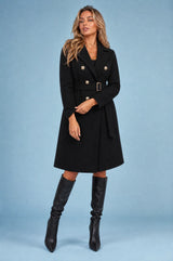 Belted Mid-Length Notched-Lapel Coat