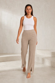 Pantalon beige taille haute fendu | Lounelle Paris