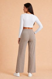 Pantalon beige taille haute fendu | Vue de dos | Lounelle Paris