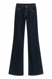 Pantalon bleu foncé évasé taille mi-haute | Lounelle Paris