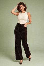 Pantalon café taille haute coupe ample | Vue de face | Lounelle Paris