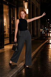 Pantalon de tailleur fluide taille haute | Variante Gris foncé - Lifestyle | Lounelle Paris