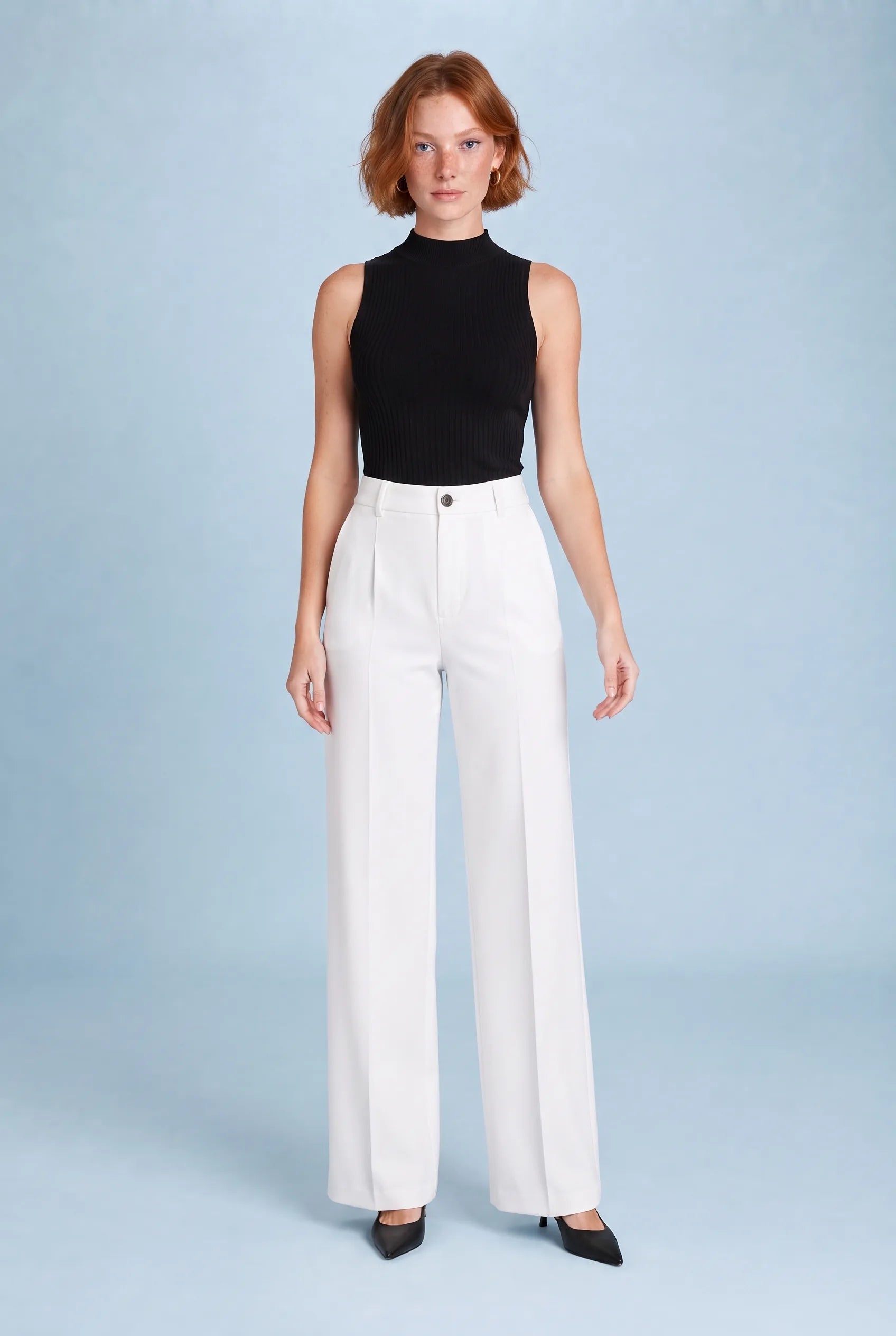 Pantalon de tailleur fluide taille haute | Variante Blanc | Lounelle Paris