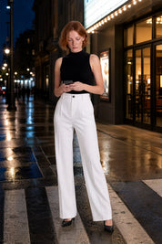 Pantalon de tailleur fluide taille haute | Variante Blanc - Lifestyle | Lounelle Paris