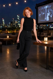 Pantalon de tailleur fluide taille haute | Variante Noir - Lifestyle | Lounelle Paris