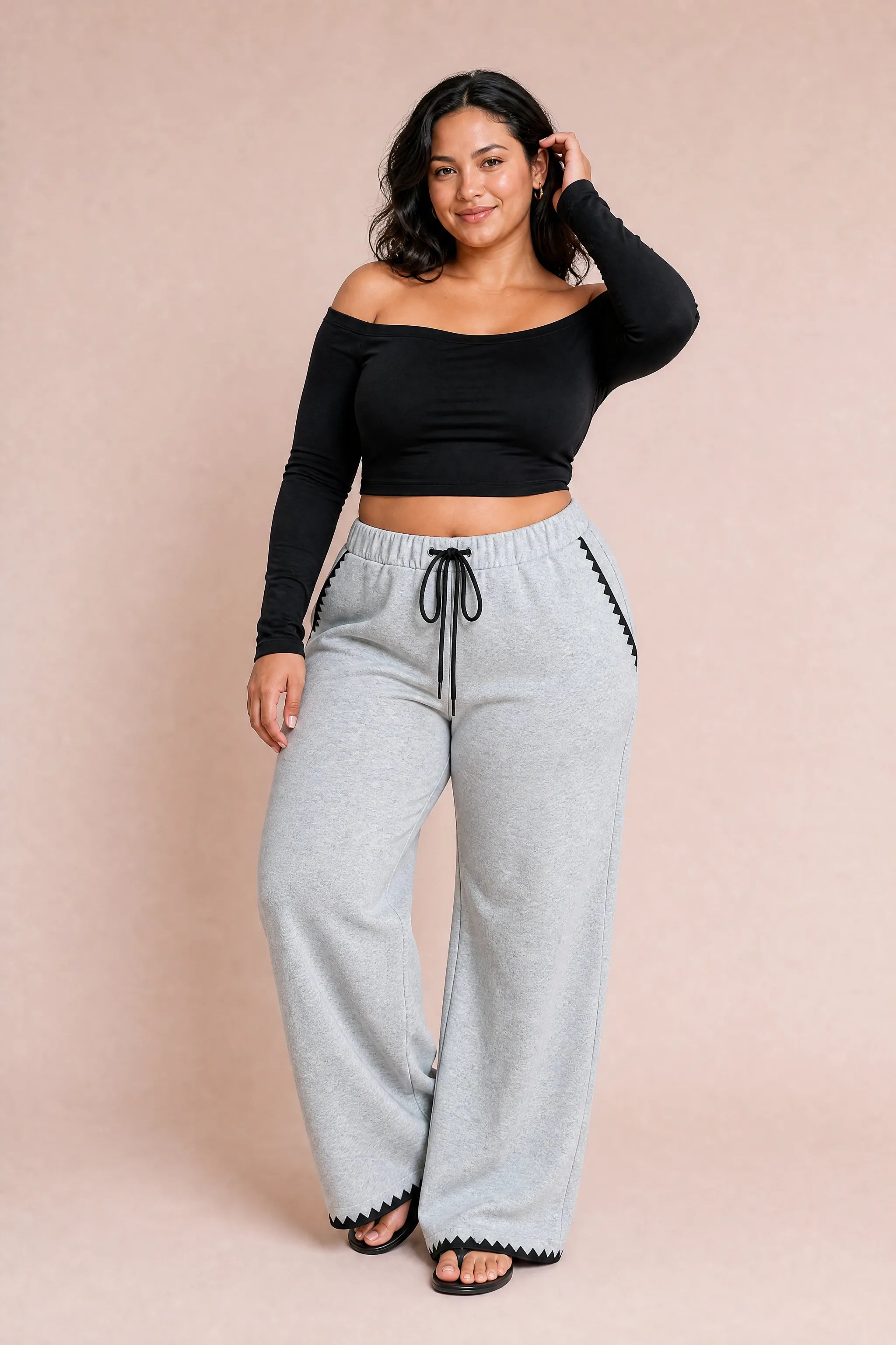 Pantalon gris large taille haute | Porté sur une silhouette plus ronde | Lounelle Paris