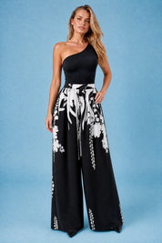 Pantalon large à imprimé floral | Variante Noir | Lounelle Paris