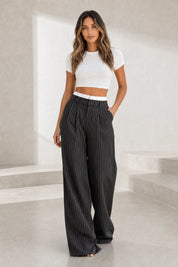 Pantalon large rayé taille haute | Lounelle Paris