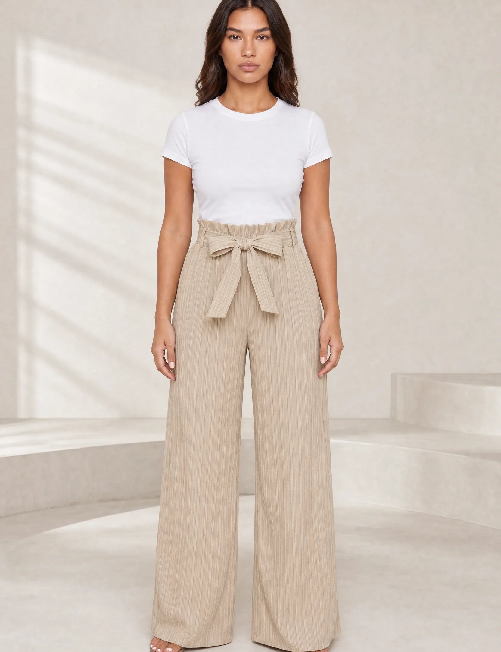 Pantalon large taille haute à nouer | Lounelle Paris