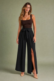 Pantalon large taille haute fendu | Variante Noir | Lounelle Paris