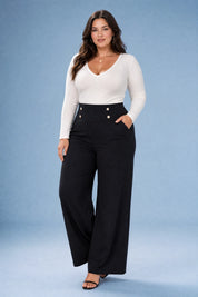 Pantalon large taille haute fluide | Porté sur une silhouette plus ronde | Lounelle Paris