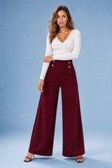 High-Waisted Button-Detail Wide-Leg Pants
