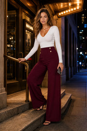 Pantalon large taille haute fluide | Variante Bordeaux - Lifestyle | Lounelle Paris
