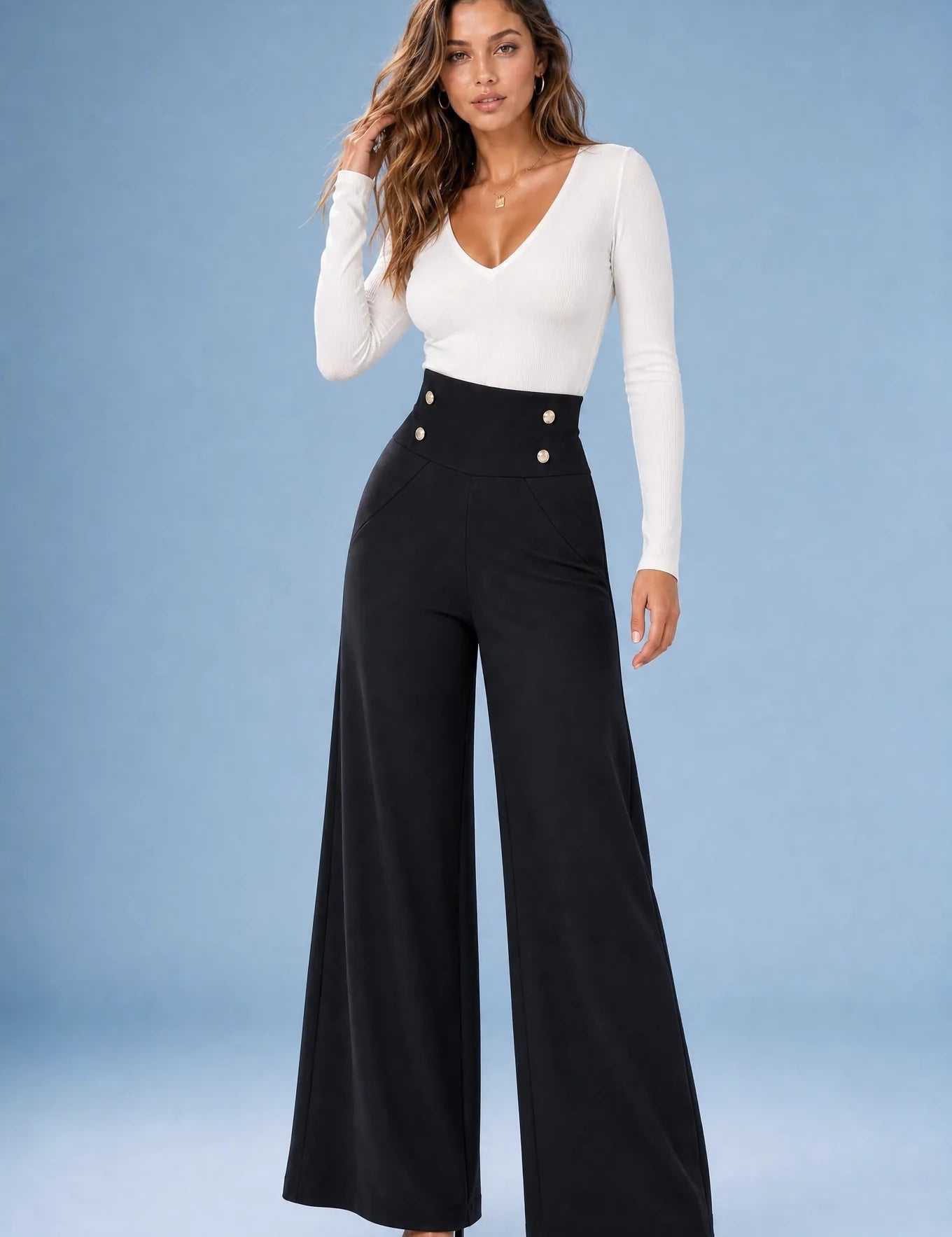 Pantalon large taille haute fluide | Variante Noir | Lounelle Paris