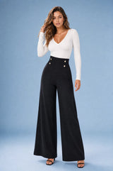 High-Waisted Button-Detail Wide-Leg Pants