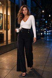 Pantalon large taille haute fluide | Variante Noir - Lifestyle | Lounelle Paris