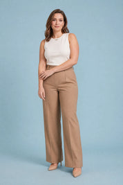 Pantalon tailleur camel coupe large | Porté sur une autre silhouette | Lounelle Paris