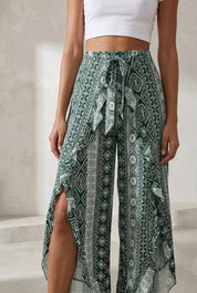 Pantalon vert imprimé taille haute | Lounelle Paris