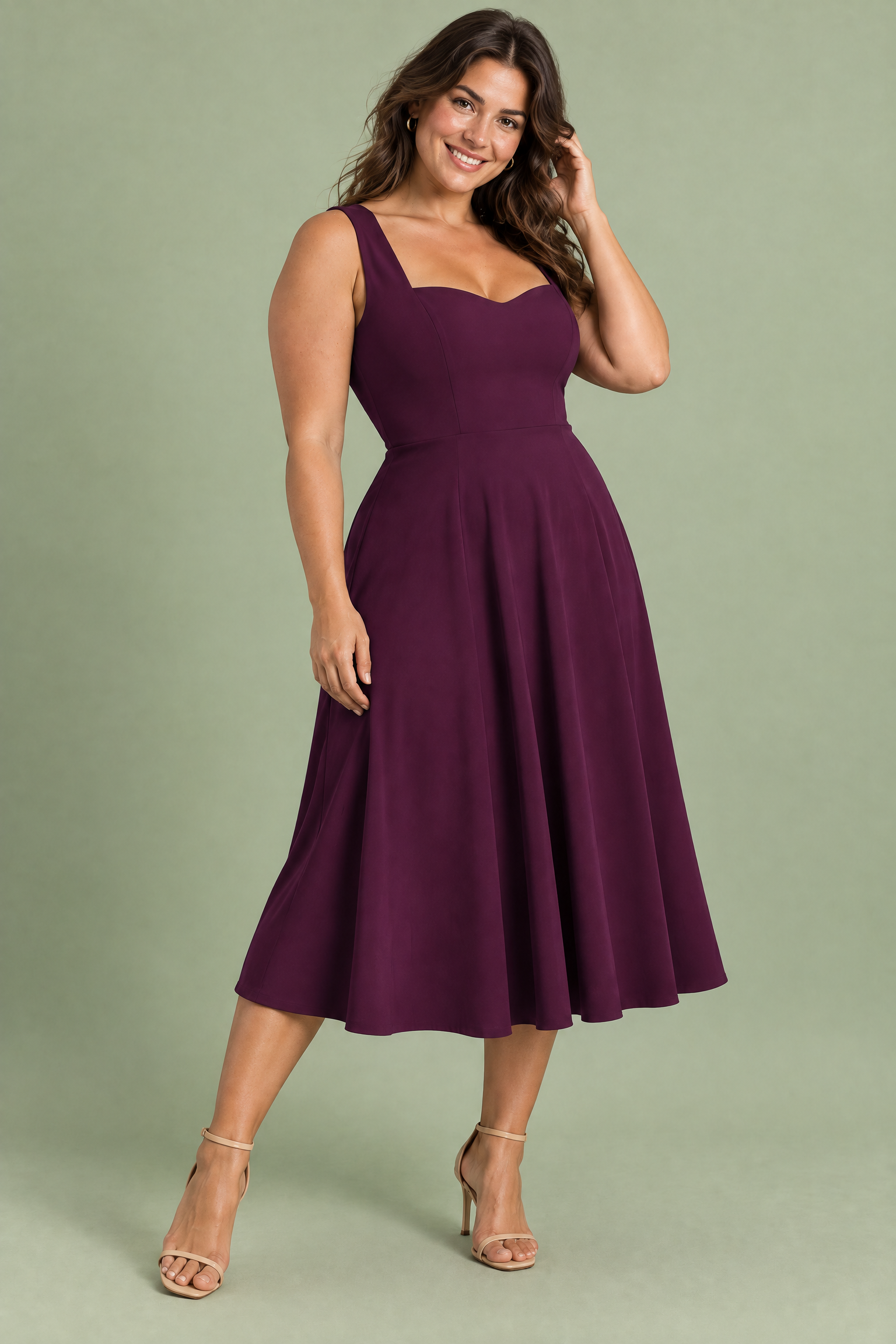 Robe midi violette à décolleté cœur | Porté sur une autre silhouette | Lounelle Paris