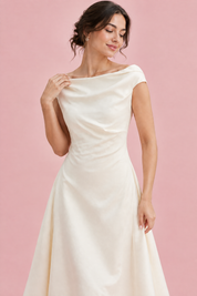 Robe trapèze blanc crème midi | Vue rapprochée | Lounelle Paris