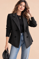 Black Double-Breasted Lapel Blazer