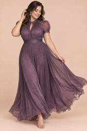 Robe longue violette à volants | Porté sur une autre silhouette | Lounelle Paris