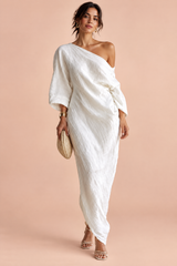 Off White Asymmetric Off-Shoulder Dress