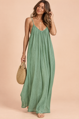 Flowy Backless Maxi Dress Light Green