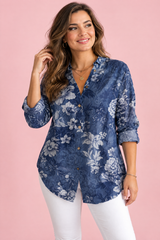 Blue Geometric Button-Up Shirt