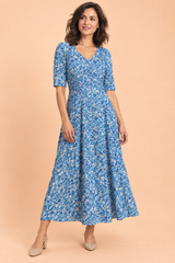 Blue V-Neck Maxi Dress