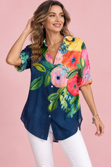 Navy Floral Collared Shirt