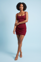 Burgundy Ruched Corset Dress