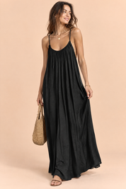 Robe longue fluide dos nu noire | Vue de face | Lounelle Paris