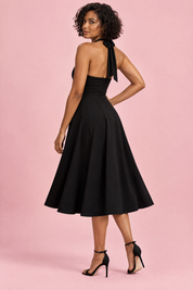 Robe midi patineuse noire à col américain | Vue de dos | Lounelle Paris