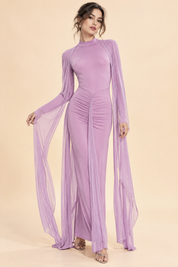 Robe violet clair dos nu avec cape | Vue de face | Lounelle Paris